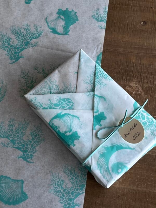Original Teal Coral Shell Ocean Themed Thickened Tissue Paper | 20x30 Inch Oceanic Gift Wrapping Paper for Beach Wedding & DIY Crafts