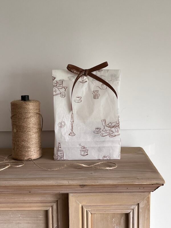 Wildgift Hand-Painted Foodie Tissue Paper - White Base with Brown Patterns, Perfect for Gift & Food-Related Packaging